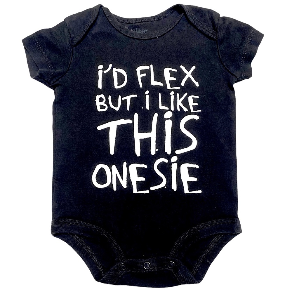 Spencer’s, Funny “I’d Flex…” Black Baby Onesie, 6m